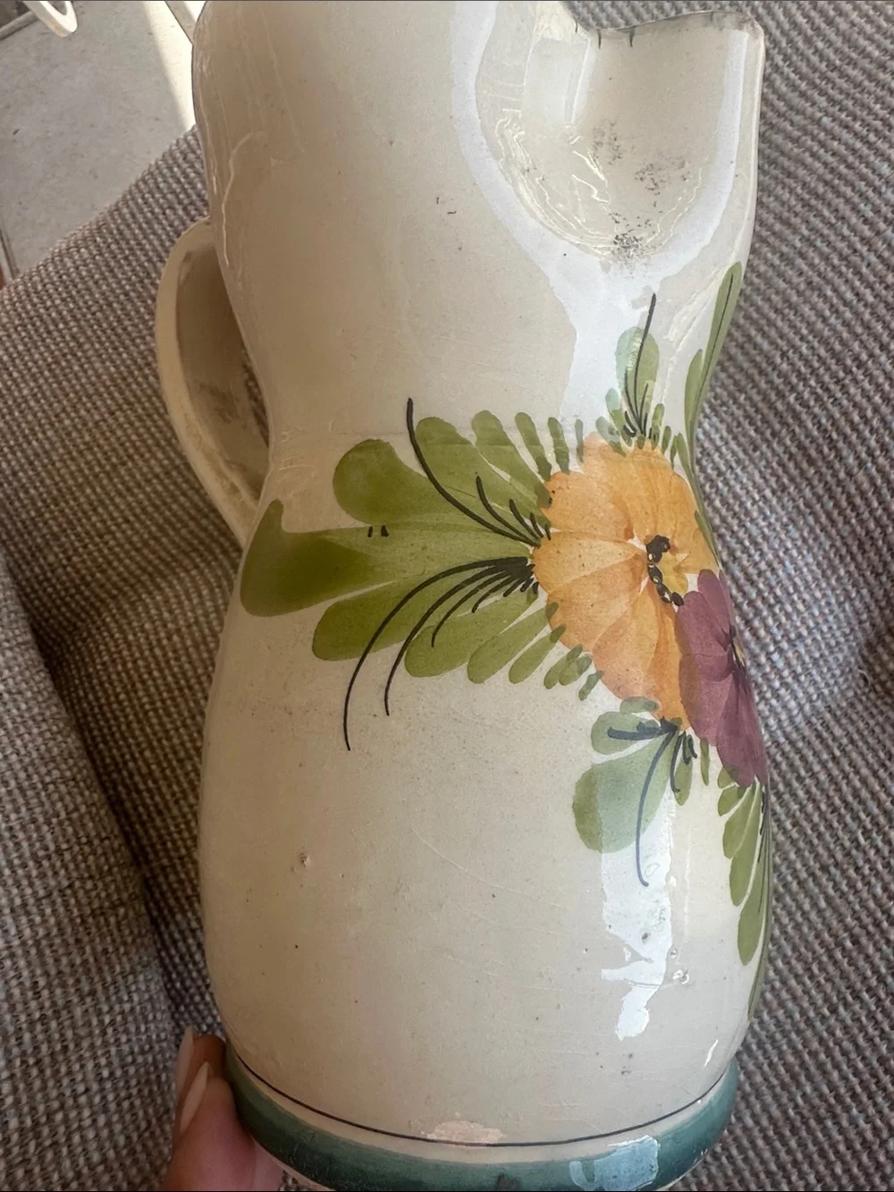 Vintage hand painted pitcher vase floral